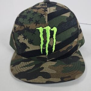 Monster Energy Camouflage Camo Patriotic Stars & Stripes Snapback Flat Bill Hat